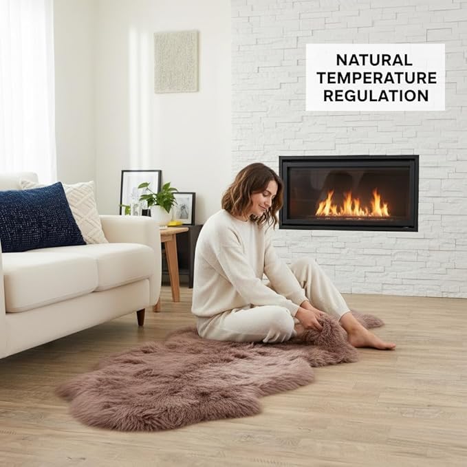 Premium Genuine Sheepskin Rug 2' x 6' Long Fur Soft & Natural Bedside Area Rug, Tan, Double Pelt