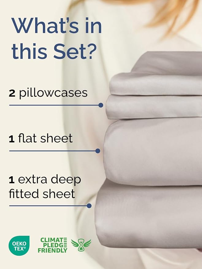 Extra Deep Twin Sheet Set - 4 Piece Breathable & Cooling Sheets - Hotel Luxury Bed Sheets Set - Easy & Secure Fit - Soft, Wrinkle Free & Comfy Sheets Set - Light Grey Sheet Set with Extra Deep Pockets