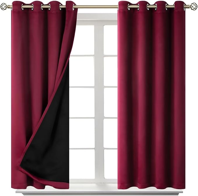 BGment Short 100% Blackout Curtains for Bedroom, Thermal Insulated Lined Energy Efficiency Noise Reducing Grommet Curtains 54 Inch Length for Small Window 2 Panels Each 52 Inch Wide, Burgundy Red
