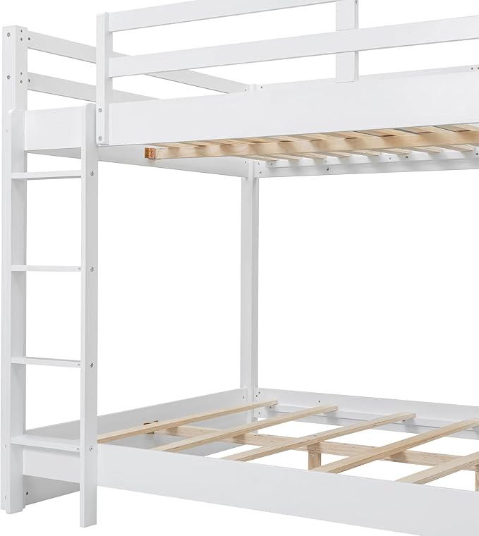 Bellemave Queen Over Queen Size Bunk Bed for Kids/Adults,Solid Wood Bunk Bed Frame Queen Size with Ladder & Safety Guardrails,White