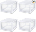 Sterilite 12-Pack 27 Quart Stacking Drawer, Clear Storage Closet Organizer, White Frame - Stackable Modular Plastic Drawers for Clothes, Accessories, Craft Supplies, Shoes or Linens