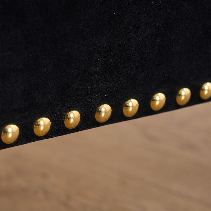 Velvet Storage Bench with Gold Legs& Nailhead Trim, 40" Wide Upholstered Modern Bedroom Bench for End of Bed, Tufted Ottoman for Entryway Living Room Dining Room (Black, 40" Wide)