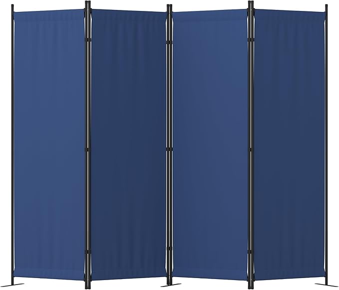 Room Divider, 4 Panel Folding Privacy Screen, 88” Portable Separating with 3 Metal Feet, Partition Room Dividers, Lightweight Freestanding Wall Divider Screen for Office Bedroom Hospital(Blue)