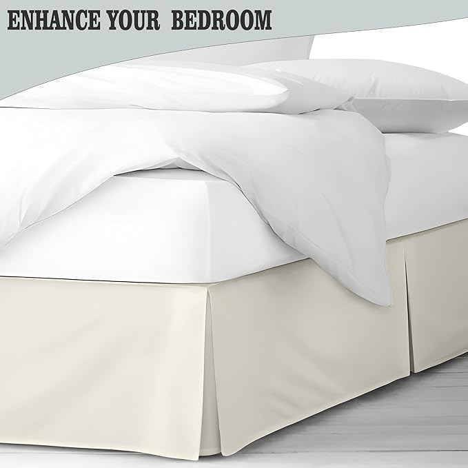 Pleated Bed Skirt King Size, 16" Drop with Platform Design for Secure Fit, Split Corners, Wrinkle-Resistant Microfiber for Modern Stylish Look, Tailored Bedding for Hotel Luxury - Ivory