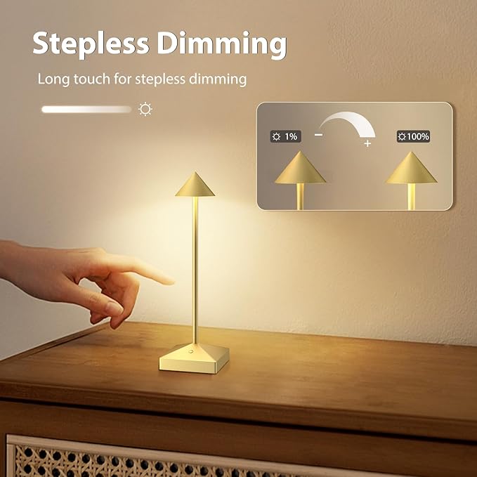 3 Pack 8.26in Gold Small Cordless Table Lamps Rechargeable, Battery Operated Mini Lamp, Small Lamp Touch Portable Table Lights, LED Night Light for Bedside/Dining/Bar/Outdoor (Gold-A)