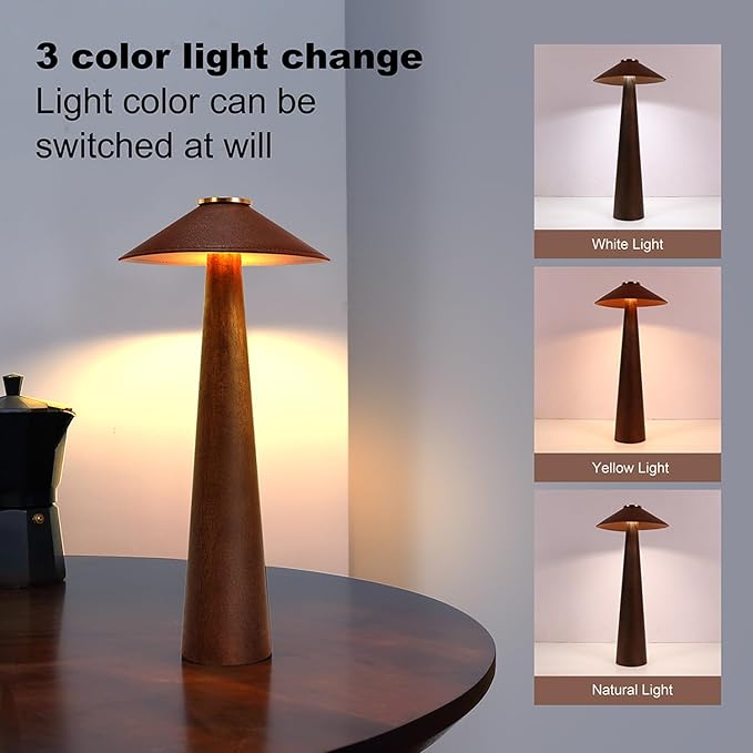 Battery Operated LED Table Lamps, 2000mAh Cordless Desk Lamp with 3 Level Brightness Touch Control Night Light for Nursery,Bedroom,Dining Room(Walnut Wood)