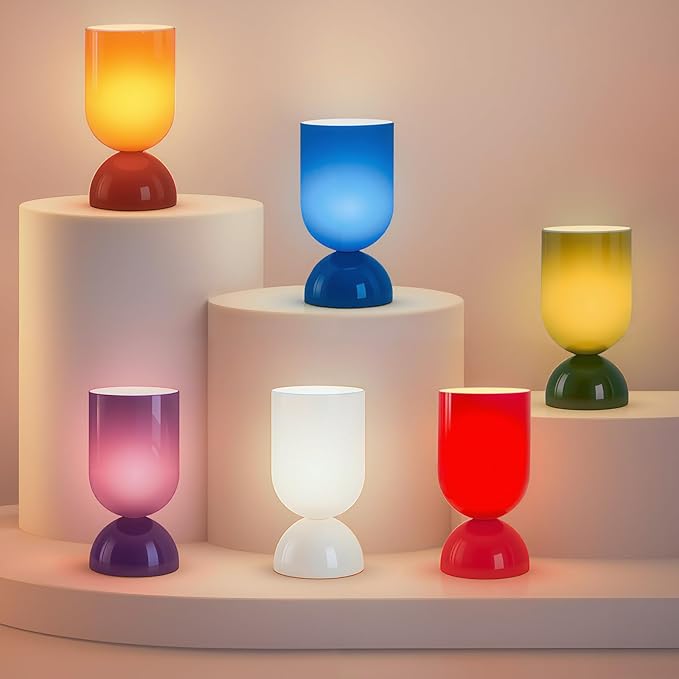 8.9" Modern Glass Table Lamp for Living Room, Dimmable Desk Lamps for Bedroom, UL Listed Nightstand Lamp with Dome Base, End Table Lamps for Home, Side Tables, College Dorm, Office, Glossy Blue
