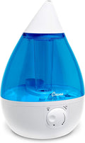 Crane Ultrasonic Cool Mist Teardrop Humidifier for Baby Nursery, Bedroom, Office, Large Room, Adjustable Humidity, Auto Shut-Off, Easy Clean Blue & White 1 Gallon