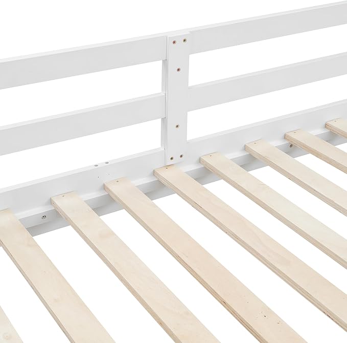 Bellemave Queen Over Queen Size Bunk Bed for Kids/Adults,Solid Wood Bunk Bed Frame Queen Size with Ladder & Safety Guardrails,White