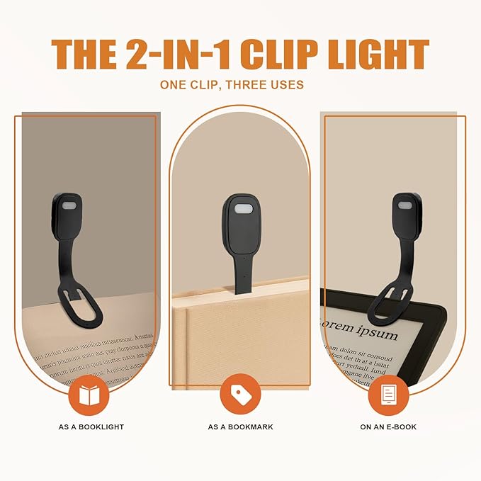 Rechargeable Book Light for Kids at Night – Portable Clip-On LED Light with Dimmable Brightness Ideal for Kids & Adults, Bedtime & Travel–Eye-Caring, Flexible, Gift for Book Lovers,Black