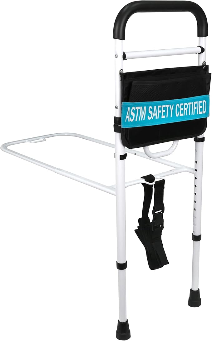 Vaunn Medical New Adjustable Bed Assist Rail Handle (Passed ASTM F3186–17 Safety Standard) and Hand Guard Grab Bar, Bedside Safety and Stability (Tool-Free Assembly)