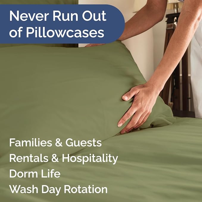 Queen Pillow Cases Set of 8 - Ultra Soft Hotel Quality Pillowcase Covers - Comfy, Cozy & Wrinkle Free - Shrink, Stain & Fade Resistant - Machine Washable Pillow Protectors - 8 Piece Set - Sage Green