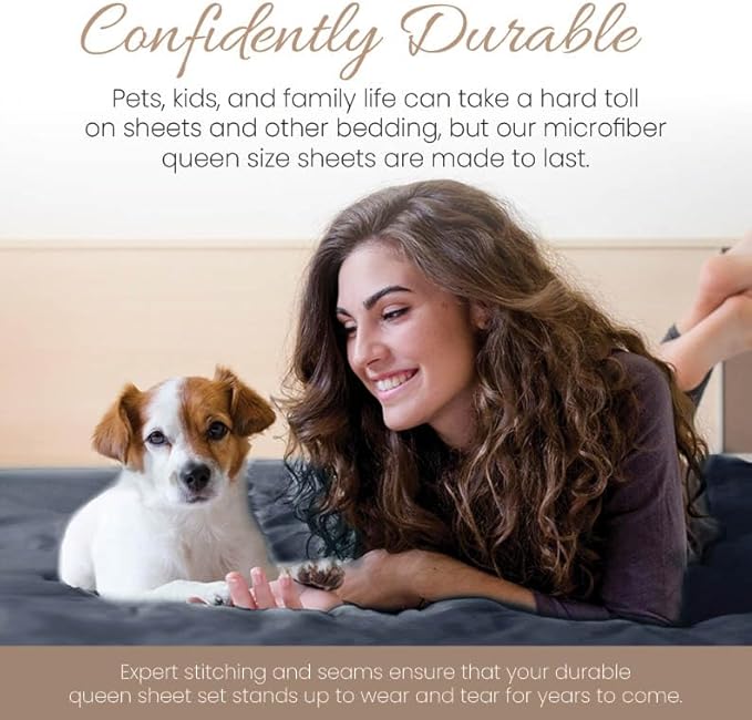 Linen Market Queen Sheet Set 4 Piece - Ultra Comfortable & Breathable Cooling Queen Bed Sheets - Deep Pocket & Wrinkle-Free Sheets Fits 16" Mattress - Extra Soft & Oeko-TEX Certified - Stone