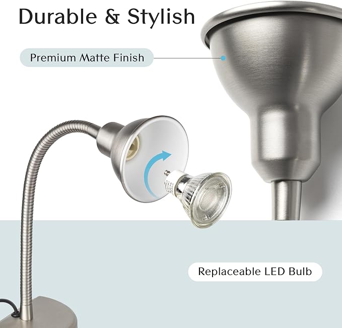 Solfres Patented Innovative Design Headboard Reading Light. No Drilling Golden Book Light for Bedtime Reading. Dimmable LED Book Reading Lamp with Bulb. Movable & Flexible, Silver