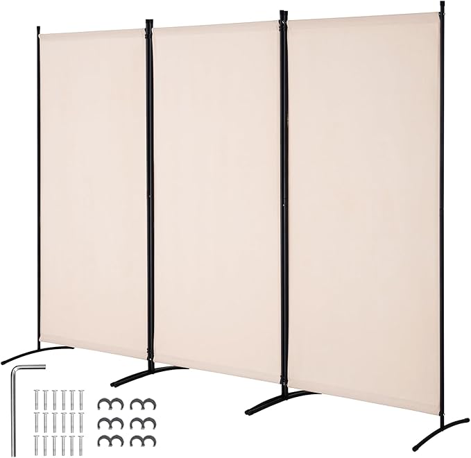 VEVOR Room Divider, 3 Panel Room Divider, Folding Privacy Screen and Portable Partition Divider for Room Separation, Freestanding Room Partitions for Office, Bedroom, Study, Beige