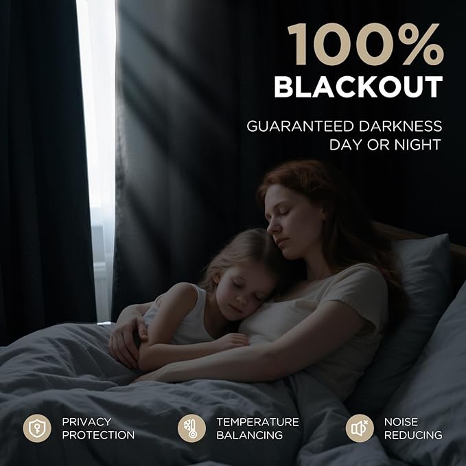 Joydeco Black 100% Blackout Curtains 120 Inch 2 Panels, Luxury Thermal Insulated Black Velvet Curtains for Bedroom Living Room, Soundproof Blackout Window Drapes, Grommet Top (52W x 120L)