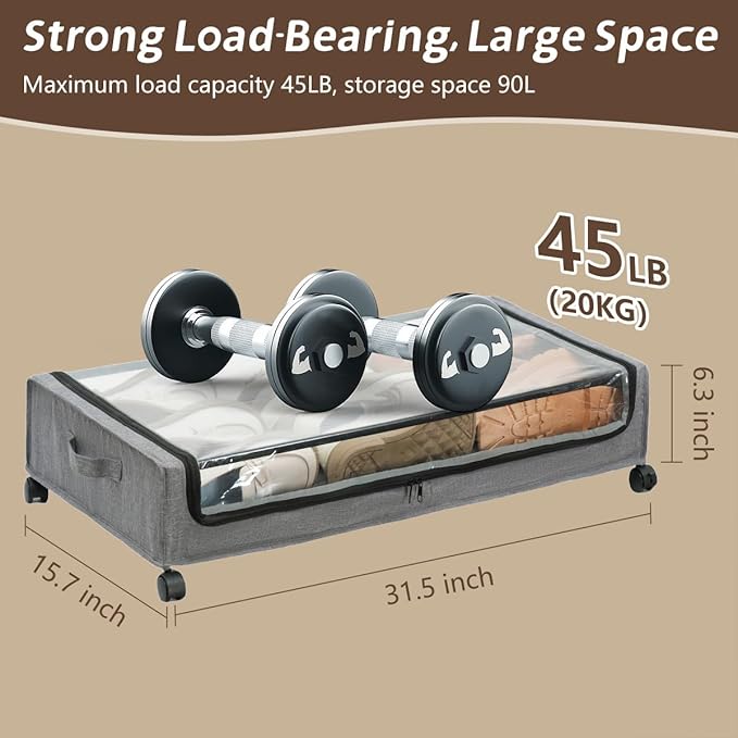 UnderBed Storage Containers, UnderBed Shoe Storage with Wheels, Under Bed Drawers for Clothes Book Blankets, Dorm Bedroom Organizer