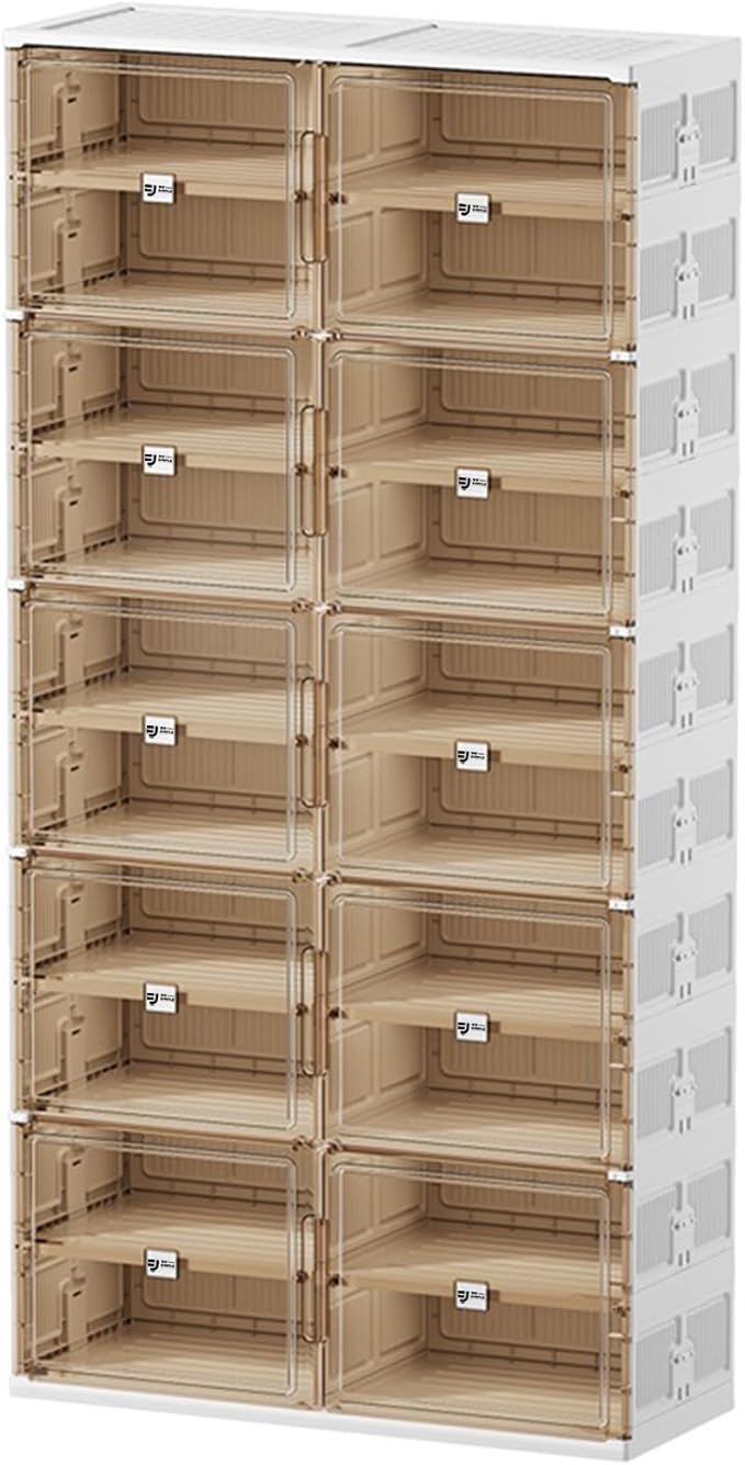 40 Pairs Shoes Storage Cabinet of 3-Step Fast Installation,Plastic Shoe Rack with Clear Magnetic Door for Display，Foldable Shoe Organizer for Entryway, Living Room, Garage (2 Row, 10 Tier)