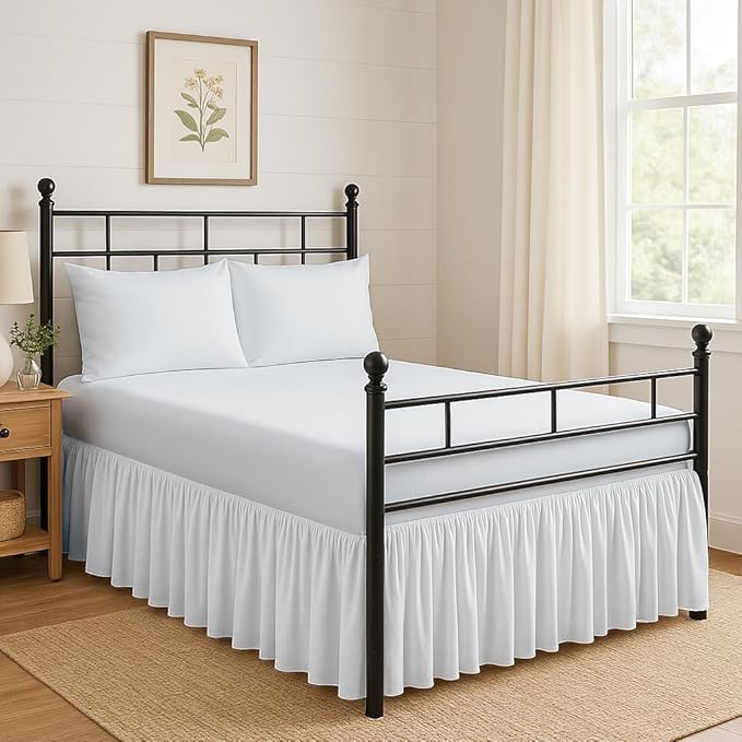 Ruffled Bed Skirt Split Corners with Platform, Tailored Fit Hotel Quality Wrinkle Free Ultra-Soft Microfiber Dust Ruffle, Upto 28 Inch Drop, Full, White