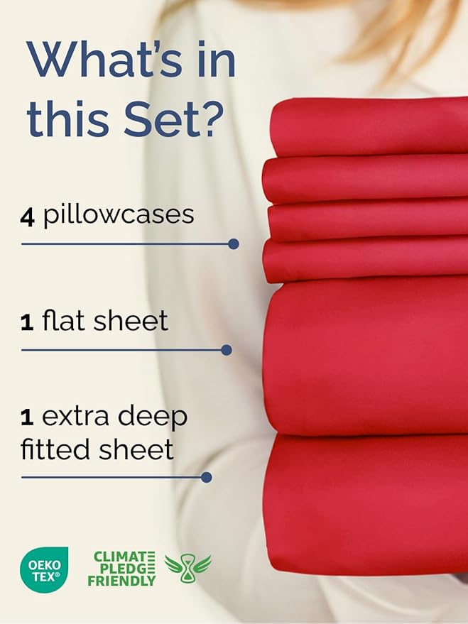 Extra Deep King Sheet Set - 6 Piece Breathable and Cooling Sheets - Hotel Luxury Bed Sheets Set - Easy & Secure Fit - Soft, Wrinkle Free and Comfy Sheets Set - Red Sheet Set with Extra Deep Pockets