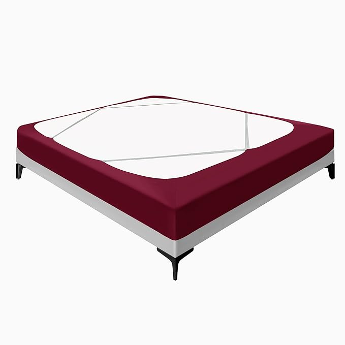 Biscaynebay Decorative Box Spring Cover Full & Full XL Size, Burgundy Luxurious Jersey Knitting Stretchy Wrap Around 4 Sides Bed Skirt for Home/Hotels, Easy Fit Wrinkle & Fade Free Machine Washable