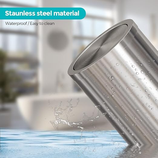 4.7 Gallon/18L Stainless Steel Bathroom Trash Can,Silver Garbage Bin with Swing Lid,Round,Elegant Waste Basket,for Toilet,Kitchen,Living Room,Hotel,Home (18L-Silver)