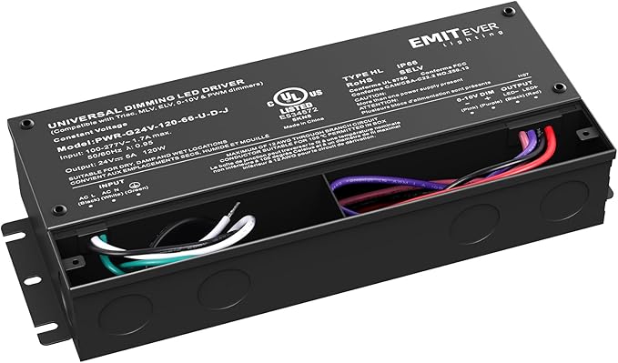 EMITEVER 120W Dimmable LED Driver, 24V Triac Dimmable Power Supply, AC to DC Transformer for LED Light, Compatible with Lutron and Leviton Dimmer, Waterproof IP67 and UL Listed