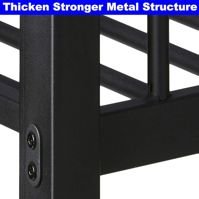 Upgraded Version Thicken Metal Heavy-Duty Twin XL Over Queen Bunk Bed, Best Modern Style Stronger Twin Over Queen Size Bunk Bed with Ladder for Adults, Easy Assembly (Twin XL Over Queen-A)