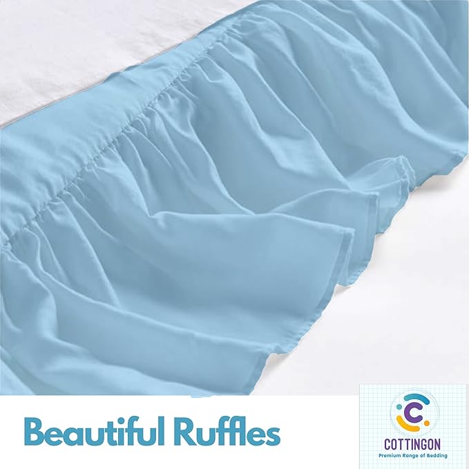 Ruffled Bed Skirt with Split Corners-Dust Ruffle - 18" Drop 100% Microfiber Soft,Sheen & Luxurious Look - Bed Skirts (Light Blue -Full)