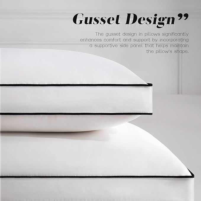 Feather Down Pillows Standard Size Set of 2 with Gusset, Luxury Hotel Collection Bed Pillow 2 Pack, Down Surrounded Gusseted Pillows for Sleeping, Fluffy for Side, Back Sleepers 20x26 in.