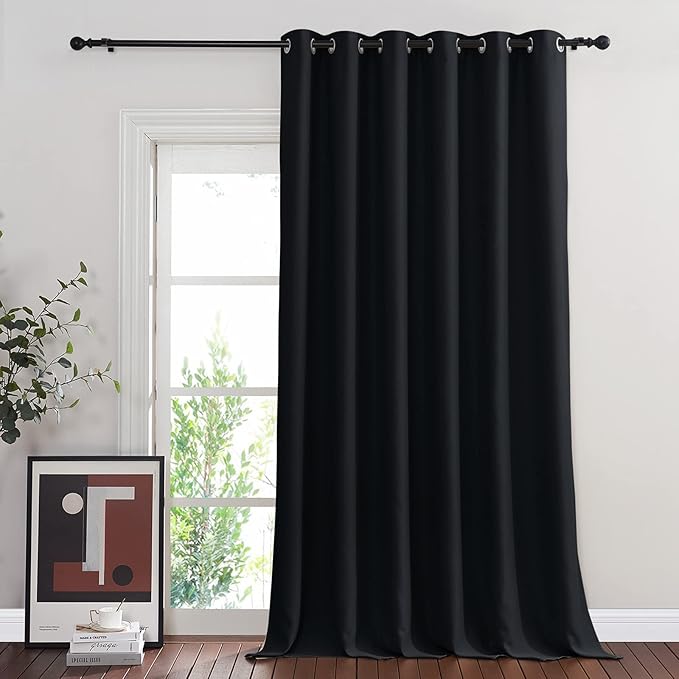 NICETOWN Blackout Curtain for Sliding Glass Door, Grommet Top Thermal Insulated Weighted Wide Drapes/Draperies for Bedroom/Living Room (Black, 80 by 95 inches, 1 Panel)