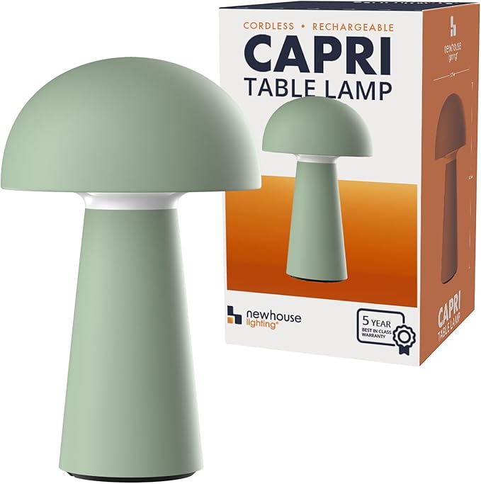 ‎Newhouse Lighting Capri, Sage Green 2700K Dimmable Cordless USB-C Rechargeable Table Lamp NHTL-CA-GN, Cordless Desk Lamp for Living Room, Bedroom, Coffee Table, and Other Cozy Home Decor