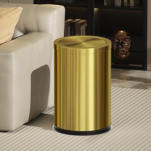 4.7 Gallon/18L Stainless Steel Bathroom Trash Can,Gold Garbage Bin with Swing Lid, Round, Elegant Waste Basket, for Toilet Bathroom Cafe Kitchen Office Hotel Home (18L-Gold)