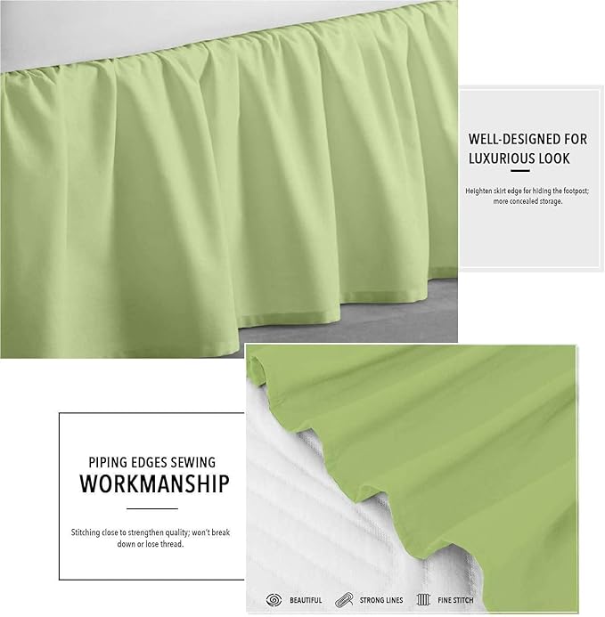 Sage Solid Ruffled Bed Skirt King XL-20 Inch Drop Split Corner, Microfiber Bedskirt with Platform Three Sided Coverage