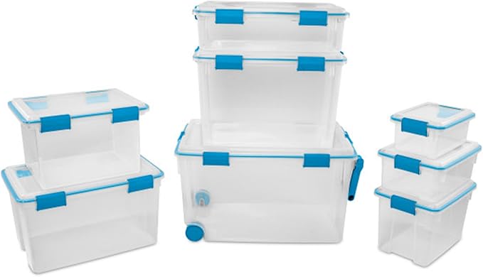 Sterilite 6-Pack Gasket Box, Weather-Resistant Storage Bins with Latching Lids, 20 Quart - Heavy-Duty Organizing Containers for Closet, Bathroom, and Office