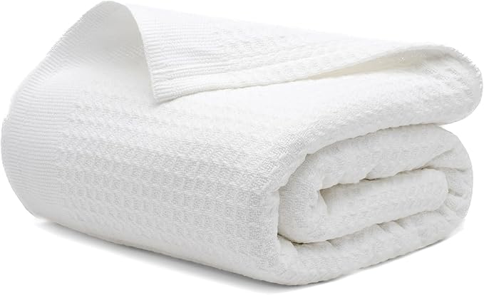 Salt Earth 100% Cotton Throw Blanket, Twin, 68"X92" Waffle Throws for Home, Bedrooms, Outdoor & Office Couch, Cozy Bed Room Decor Blankets, Christmas Blankets and Throws (White)