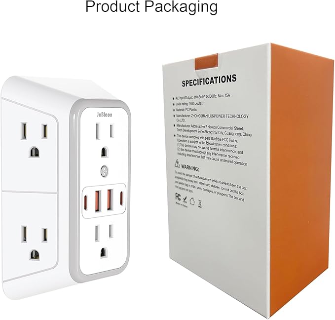 JcBlaon Outlet Extender Surge Protector - 6 Outlet Splitter with 4 USB Ports (2 USB C), Multiple Plug Expander Wall Charger, 3 Sided Multi Plug Wall Adapter Power Strip for Home Office Kitchen Travel
