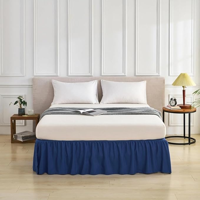 Bed Skirt Queen Size Ruffled Bed Skirt with Split Corners, Queen Bed Skirts 12 Inch Drop, Queen Size Bed Skirting with Platform, 12'' Queen, Navy Blue