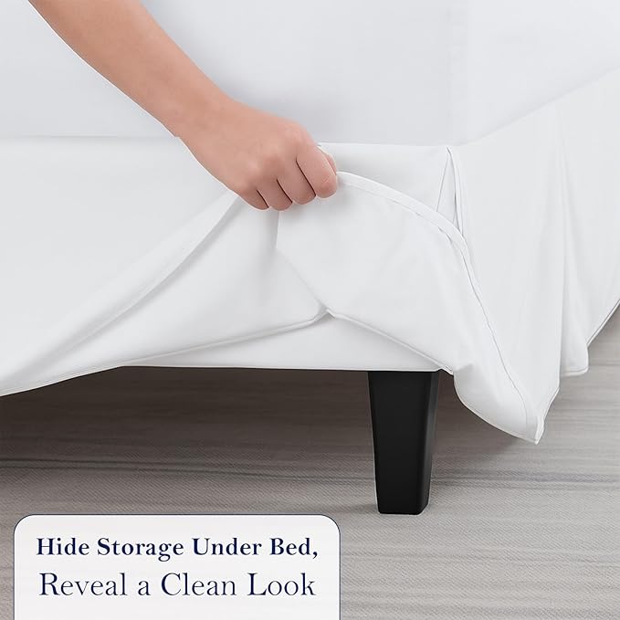 King Bed Skirt, Luxury 21 Inch Drop White Pleated Bed Skirt, Double Brushed Microfiber, Box Pleat Design, Wrinkle & Fade Resistant, Easy Fit Tailored Bedskirt for King Size Beds