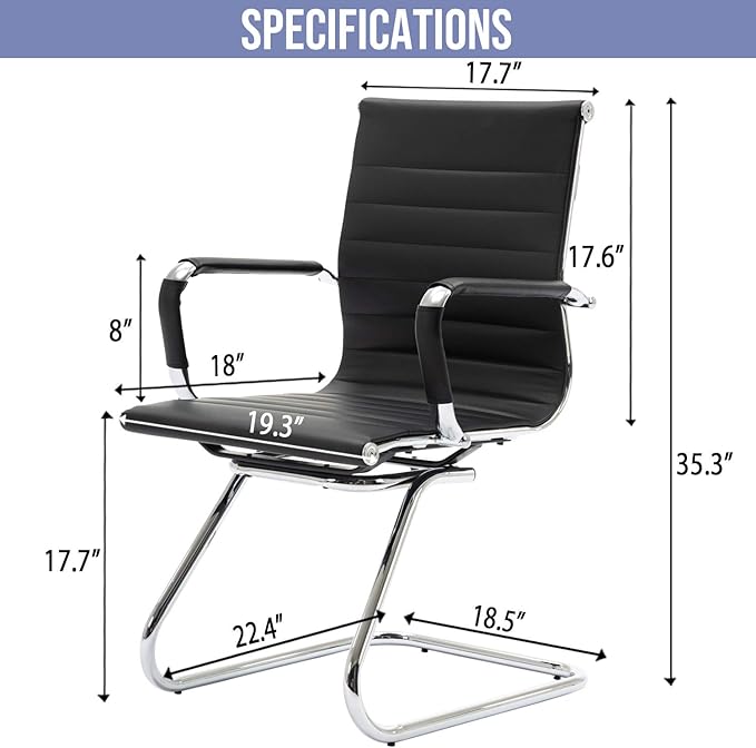 Wahson Office Guest Chairs Set of 10, Leather Reception Chairs, Mid Back Waiting Room Chair, Conference Chairs with Sled Base, Desk Chair No Wheels for Meeting/Lobby/Restroom, Black