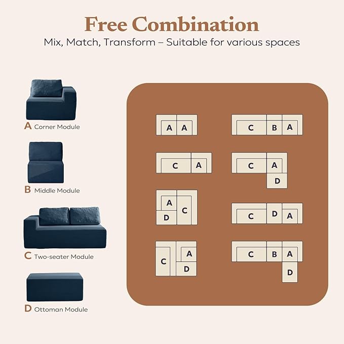 136" Modular Sectional Couch Left/Right Facing Convertible, L-Shape Modern Teddy Sofa, Deep Seat Upholstered Foam Couch for Living Room Bedroom, No Assembly Required (Blue, Teddy Boucle)
