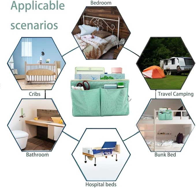 Someteth 2-Pack Bedside Caddy Bedside Hanging Storage Basket Multi-Function Organizer Caddy for Bunk and Hospital Beds Dorm Rooms Bed Rails, Can be Placed Glasses Books Mobile Phones（2pcs Green）