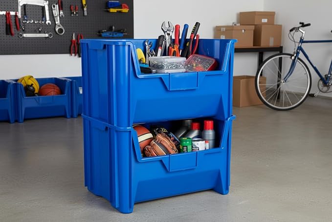 Hudson Exchange 20" x 15" x 12.5" (3 Pack) Plastic Giant Stackable Hopper Bin Container, Blue