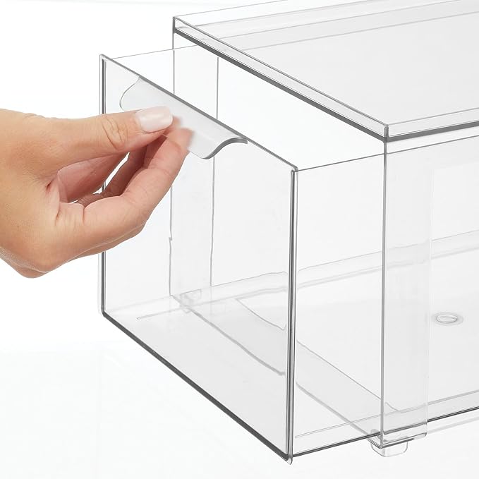 mDesign Plastic Closet Organizer Bin w/Pull Out Drawer - Stackable Storage for Closet - Organization for Shoes, Clothes, Bags, Totes, Small Linens, and More - Lumiere Collection - 2 Pack - Clear