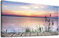 Yearainn Sunset Lake Wall Art - Nature Landscape Canvas Pictures, Wooden Dock Reed Grass Painting Print Flying Birds Artwork for Living Room, Bedroom, Home Office Wall Decoration 29" x 58"