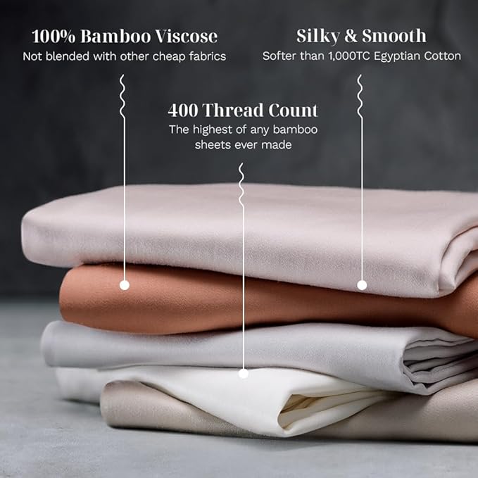 LUXOME 100% Rayon (Viscose) from Bamboo Pillowcase Set (Standard/Queen) | 400 Thread Count | Moisture-Wicking | Envelope Closure | Dune