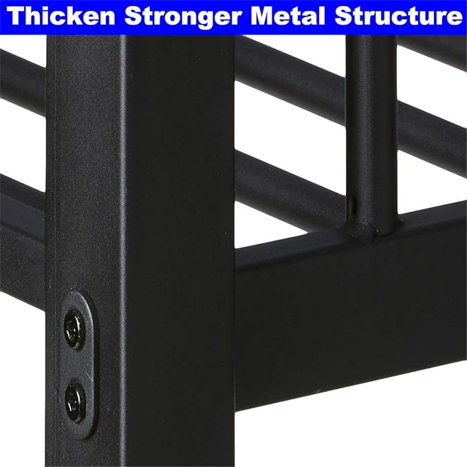 Upgraded Version Thicken Metal Heavy-Duty Full XL Over Queen Bunk Bed, Best Modern Style Stronger Full Over Queen Size Bunk Bed Frame with Ladder for Adults, Easy Assembly (Full XL Over Queen-A)