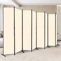 Room Divider Folding Privacy Screens with Wheels, 6FT Tall Divider for Room Separation, Movable Room Partitons and Dividers, Indoor Room Dividers Panel with Fabric (Beige, 8 Panel-176‘’-Flat Base)