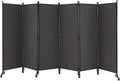 GOFLAME 6 Panel Folding Room Divider, 6FT Rolling Privacy Screen with Lockable Wheels, Portable Room Partition Screen, Freestanding Wall Divider and Separator for Home Office, Grey