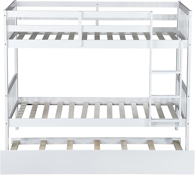 Bellemave Twin Over Twin Bunk Bed with Trundle,Convertible Bunk Beds with Ladder & Safety Guardrails,Twin Size Bunk Beds for Kids Girls Boys,White